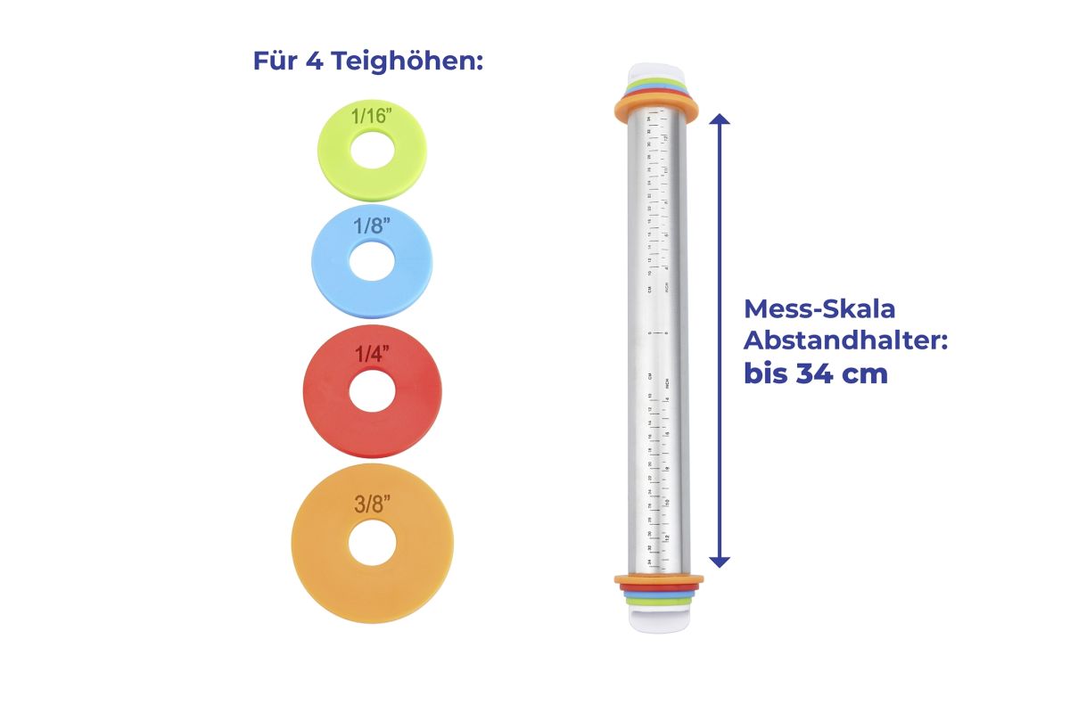 Maximex Edelstahl-Teigrolle mit Abstandshalter & Messskala Produktabbildung 4