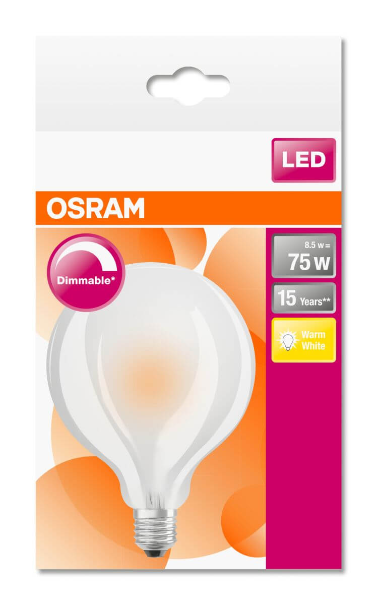 Osram LED Superstar Globe 75 FR, 8,5W = 75W, 1055 lm, E27, Dimmbar, Warmweiß, Retrofit Filament  Produktabbildung 2