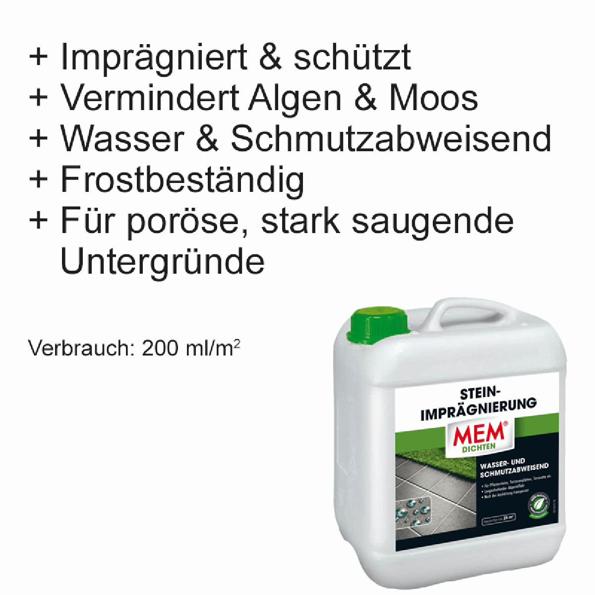 MEM Stein-Imprägnierung 5 l Abperleffekt, Stein-Versiegelung, Platten-Schutz, wasserabweisend Produktabbildung 2