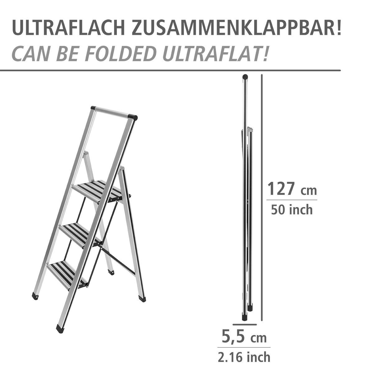 WENKO Alu-Design Klapptrittleiter 3-stufig, rutschfeste Haushaltsleiter, Sicherheitsleiter, Farbwahl Produktabbildung 5