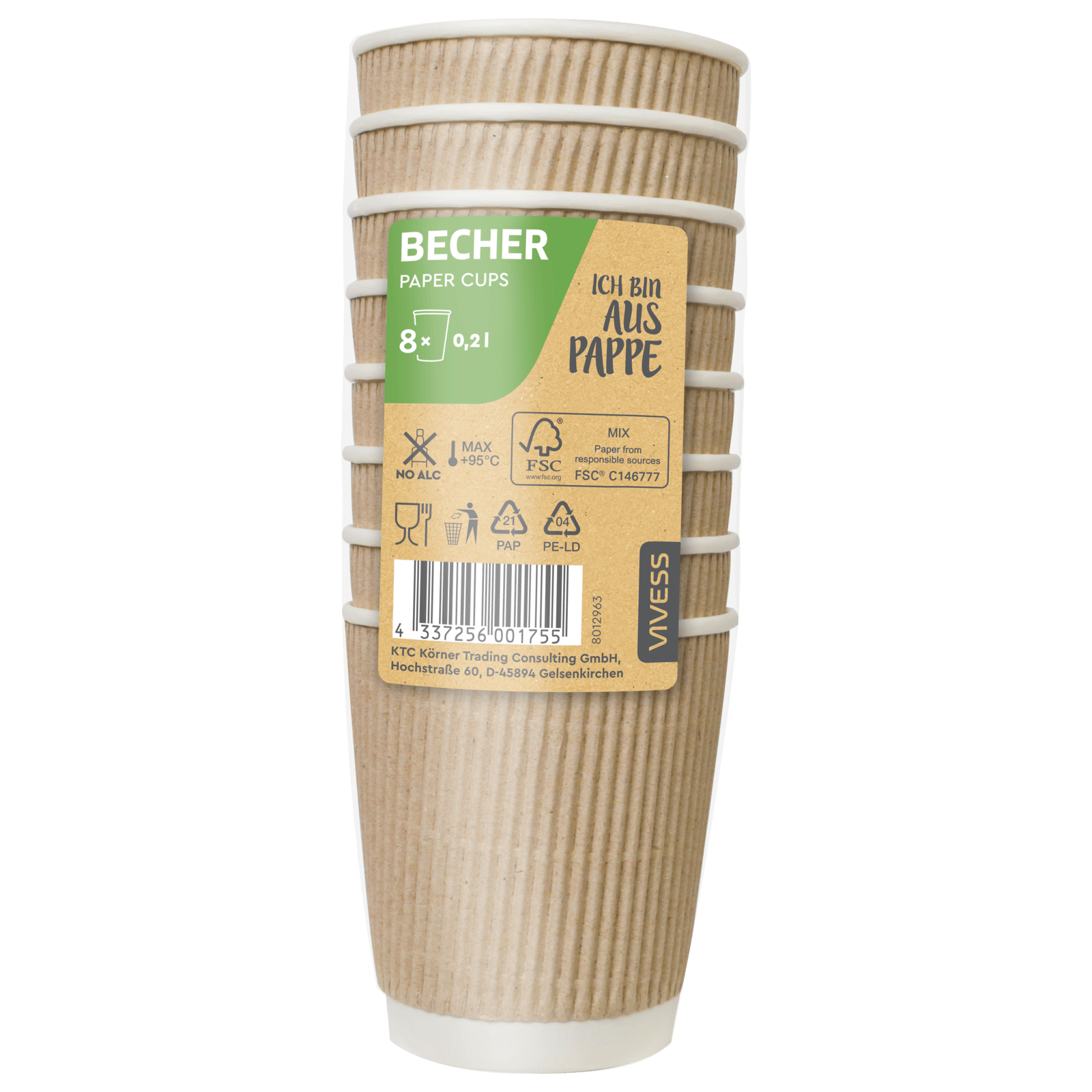 Vivess Pappbecher 0,2l 8 Stück