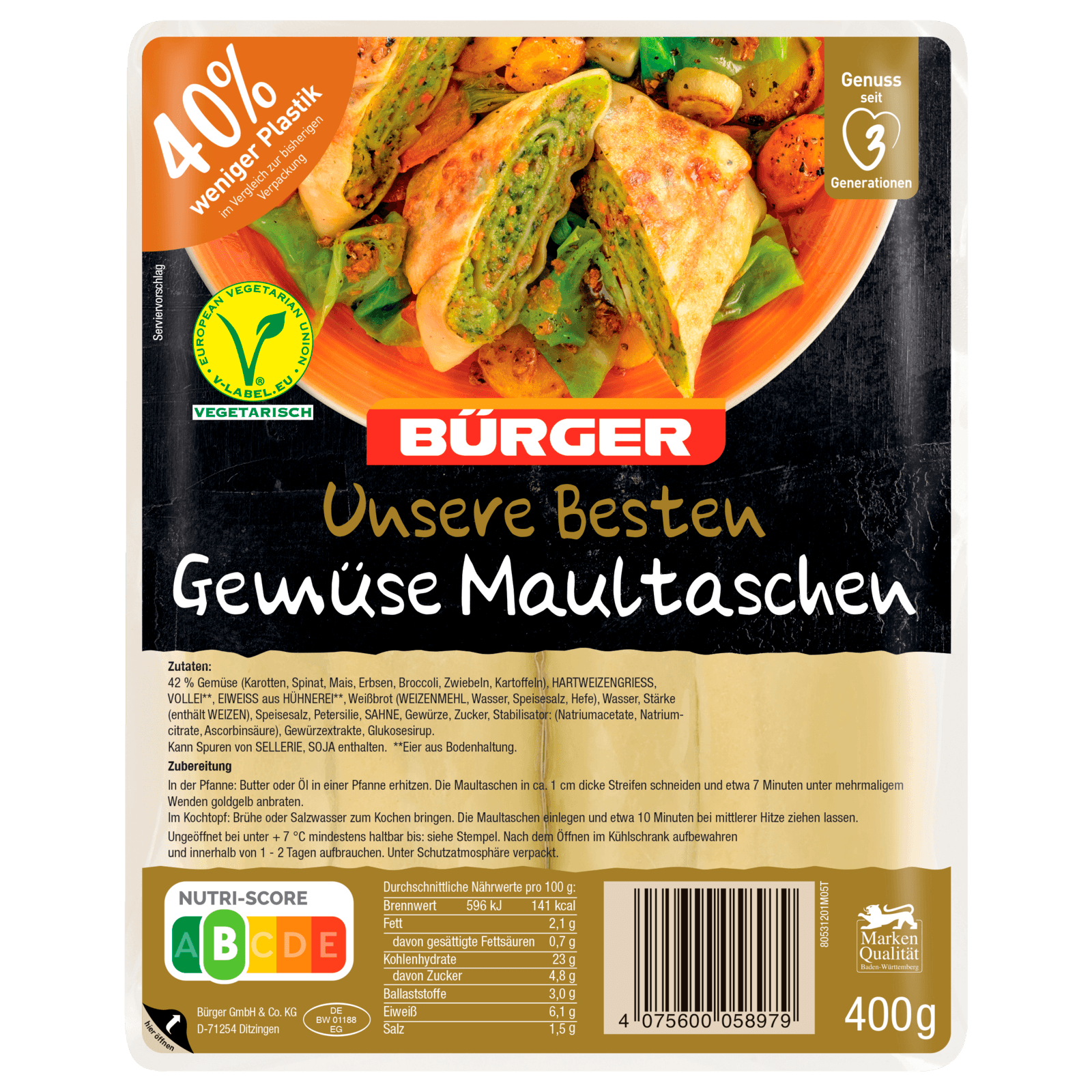 Bürger Unsere Besten Maultaschen vegetarisch 400g