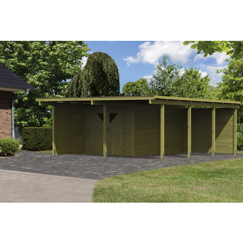 KARIBU Doppelcarport »Eco«, Außenmaß BxT: 527 x 576 cm, natur - gruen