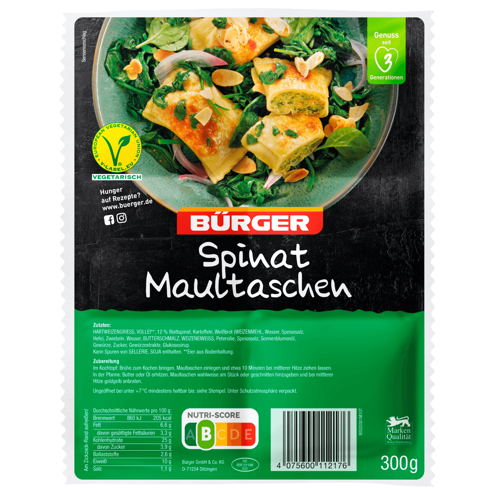 Bürger Spinat Maultaschen 300g