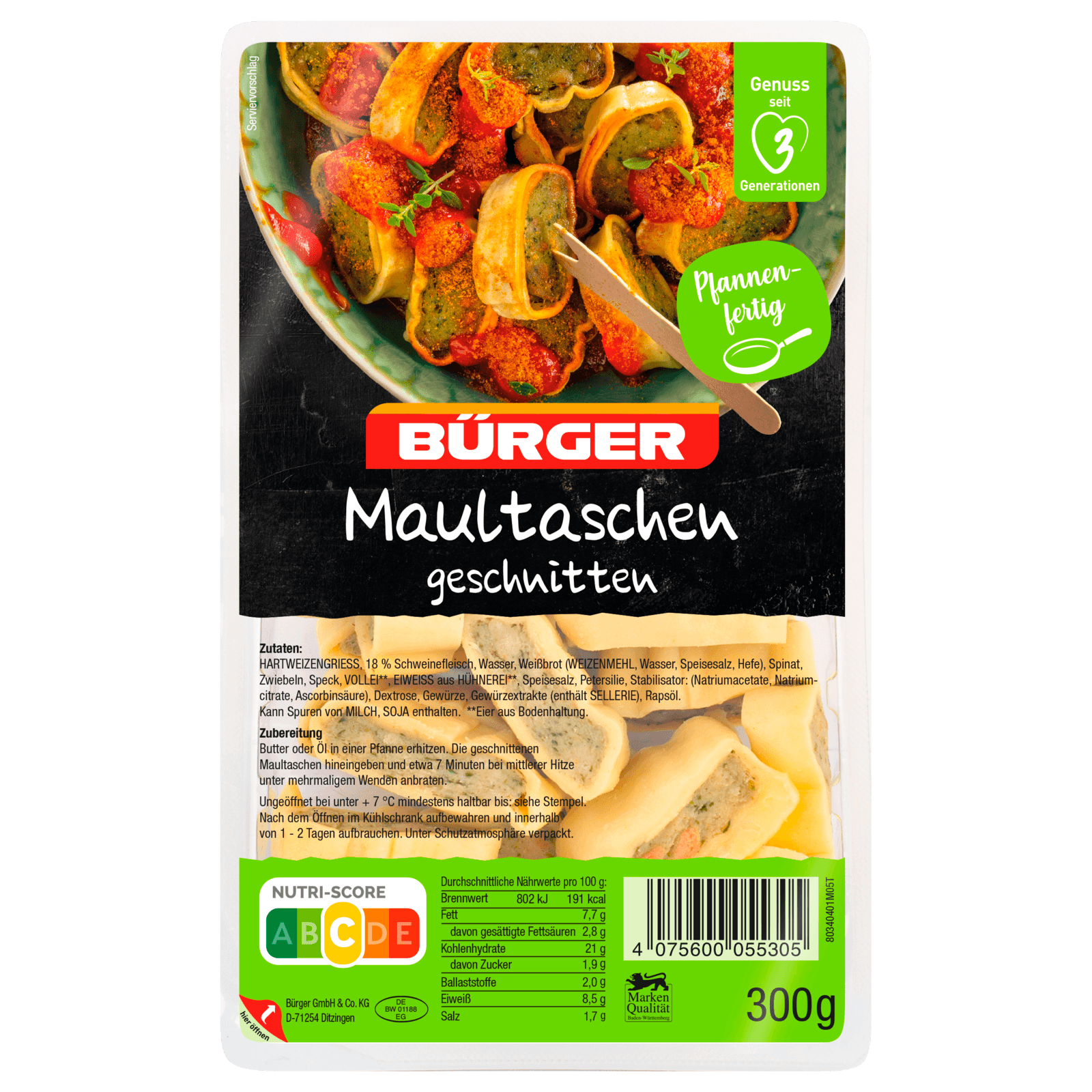 Bürger Maultaschen geschnitten 300g