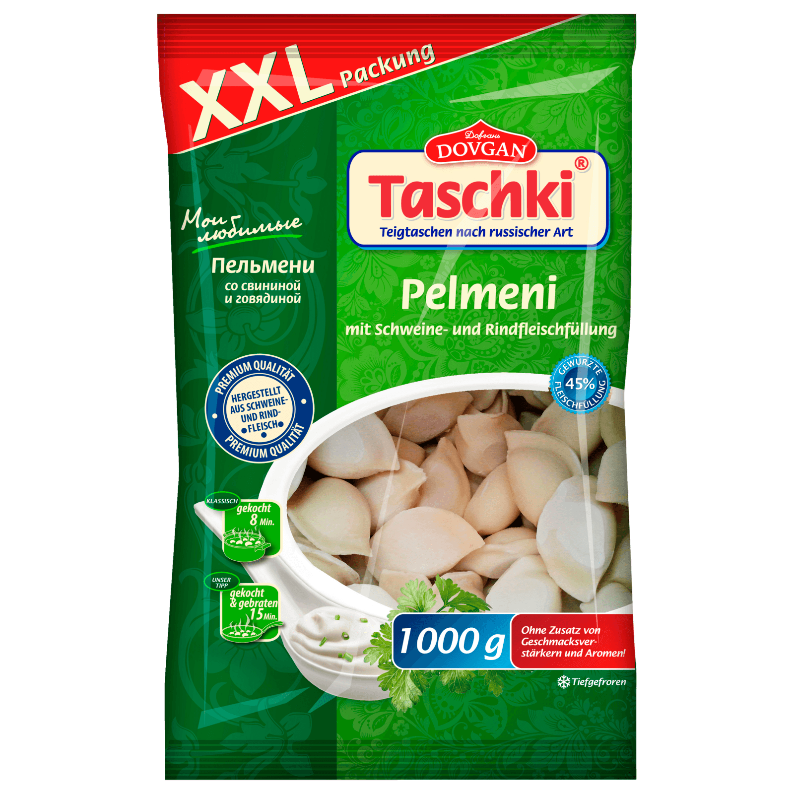 Dovgan Taschki Pelmeni mit Schweine- und Rindfleischfüllung 1kg