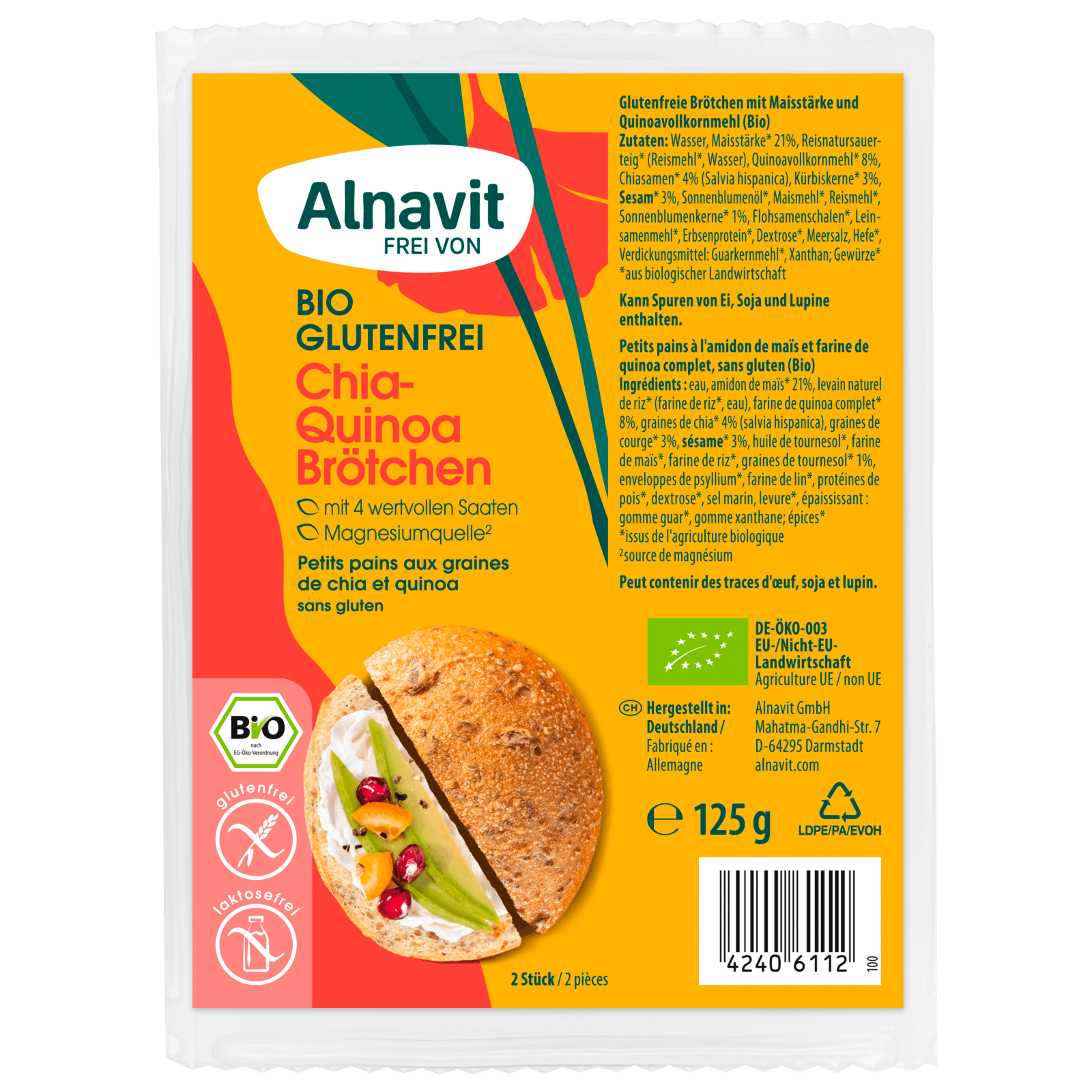 Alnavit Bio Chia-Quinoa Brötchen glutenfrei 125g