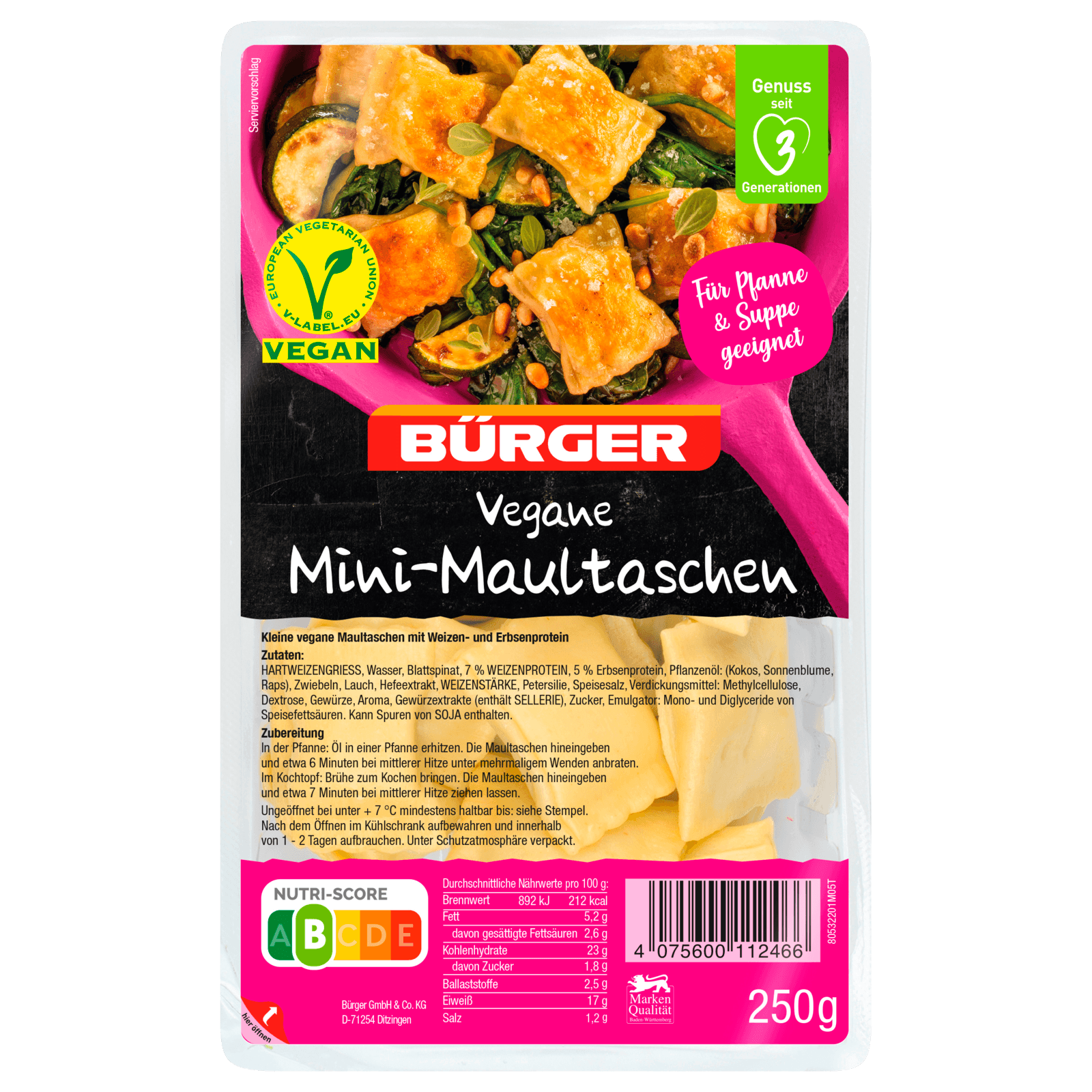 Bürger Mini-Maultaschen vegan 250g