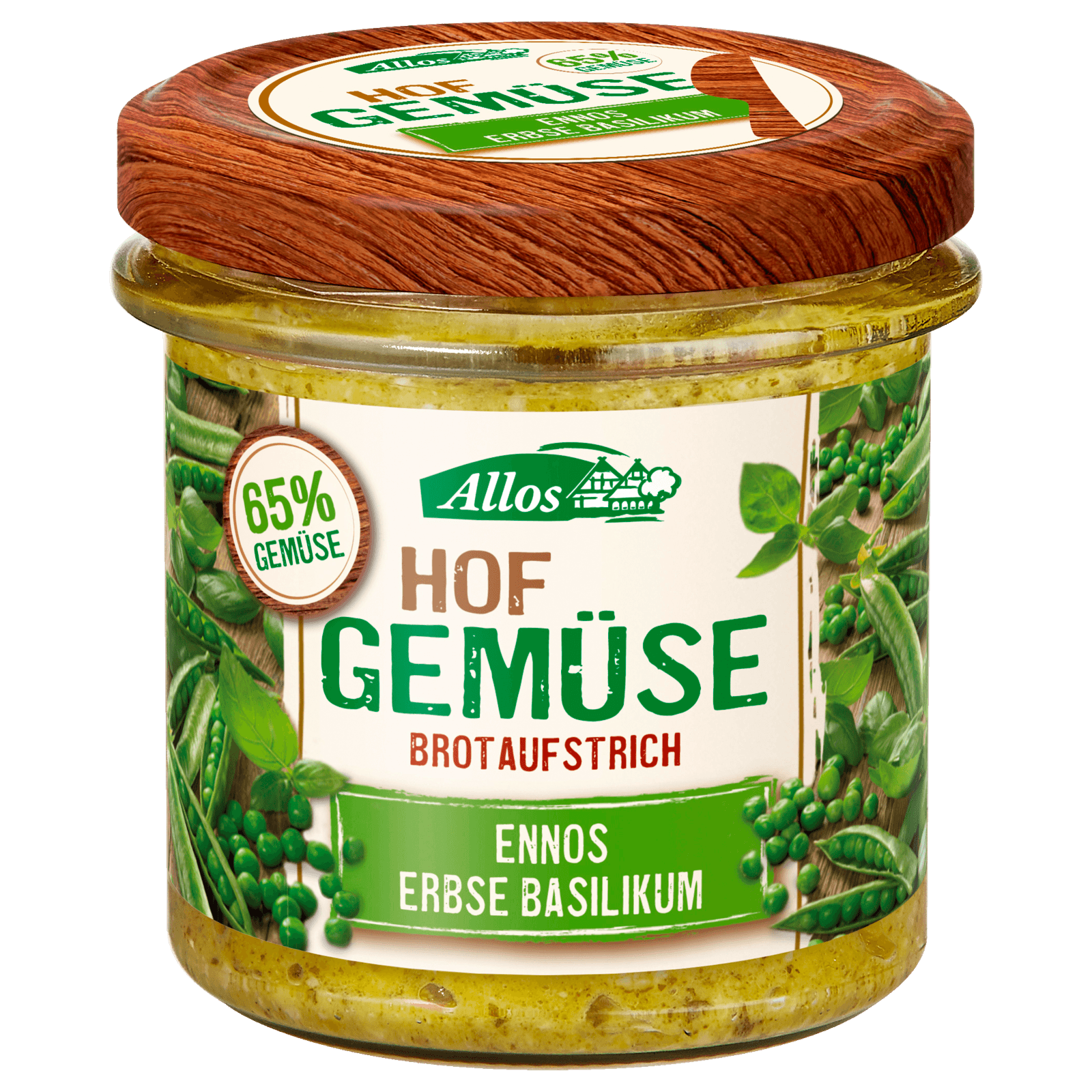 Allos Bio Hof Gemüse Brotaufstrich Erbse Basilikum 135g