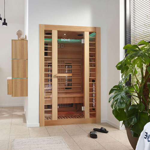 HOME DELUXE Infrarotsauna »Redsun M Deluxe Plus«, für 2 Pers., Fronteinstieg, Vollspektrumstrahler - beige