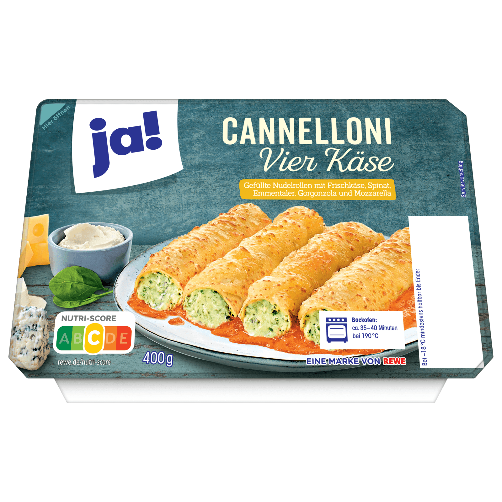 ja! Cannelloni Vier Käse mit Spinatfüllung 400g