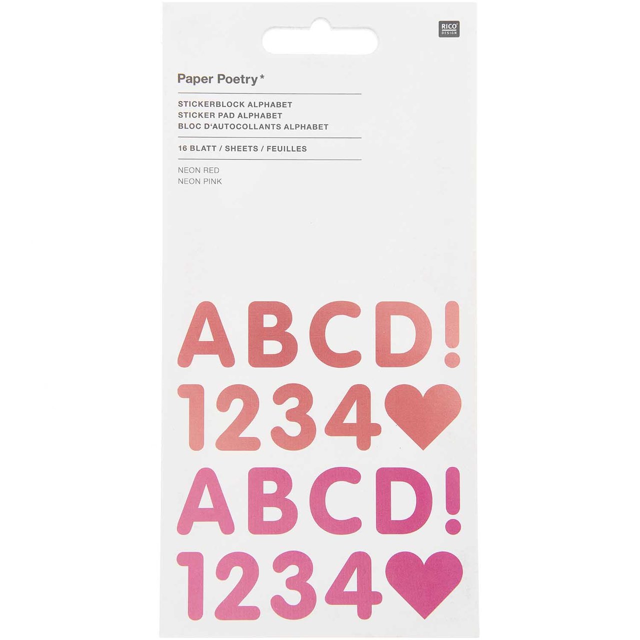 Paper Poetry Stickerblock Alphabet 16 Blatt neon