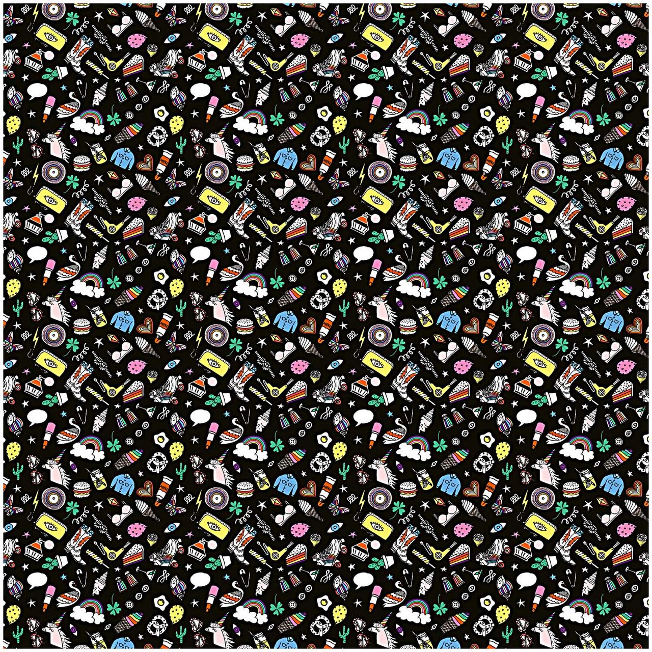 Rico Design Stoff Icons schwarz-mehrfarbig 50x140cm