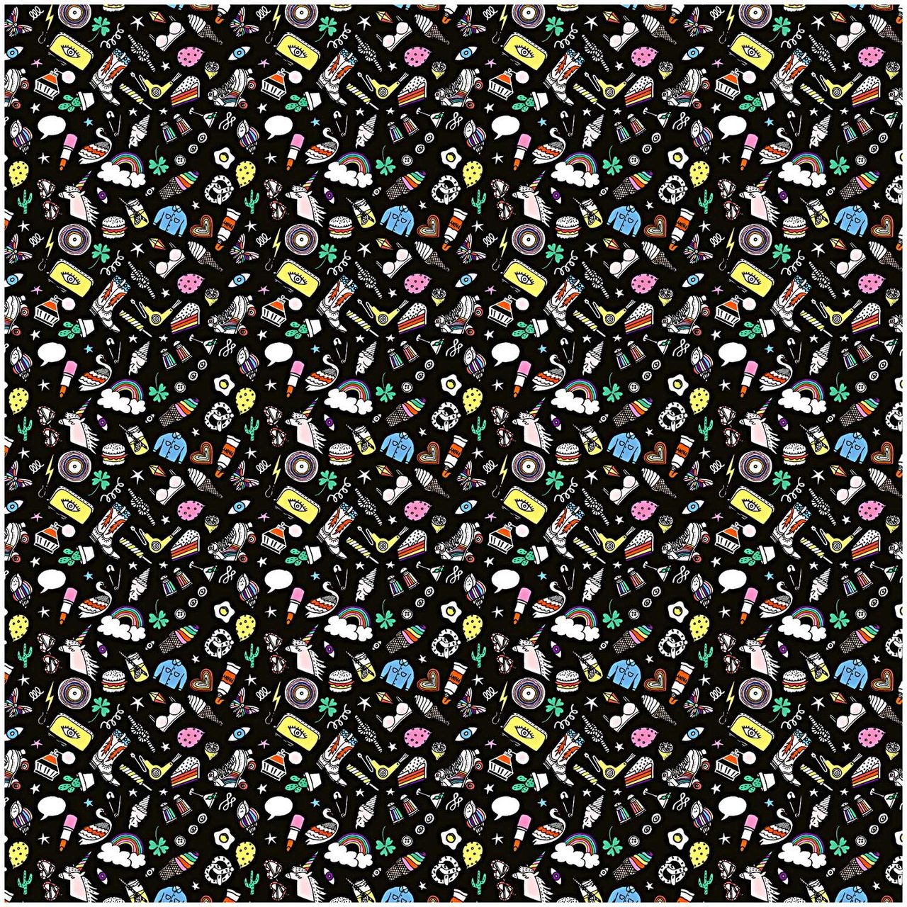 Rico Design Stoff Icons schwarz-mehrfarbig 50x140cm