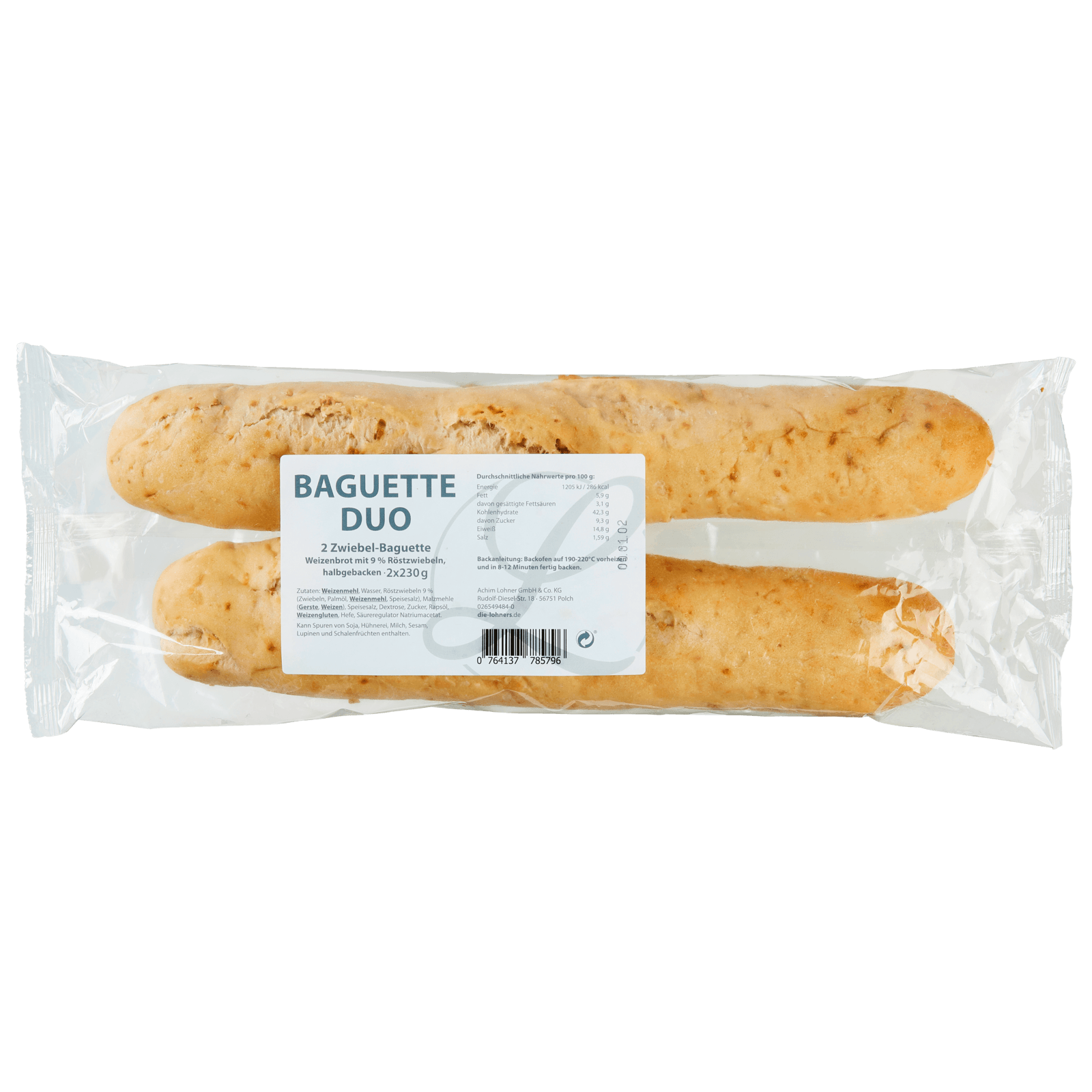 Bäckerei Die Lohners Zwiebelbaguette Duo 460g