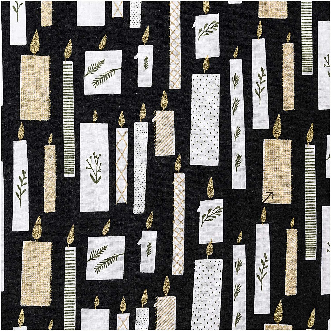 Rico Design Druckstoff Nostalgic Christmas Kerzen schwarz-gold 50x140cm