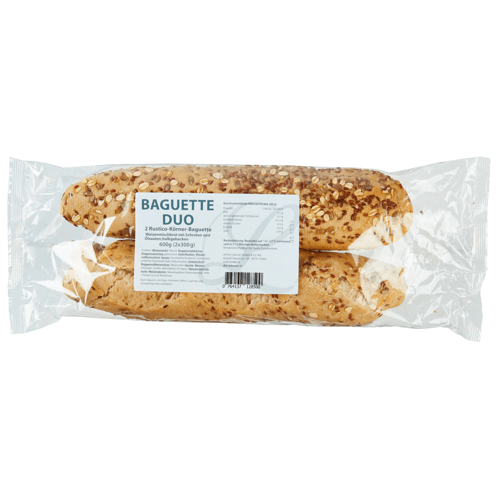 Bäckerei Die Lohners Rustico Körnerbaguette Duo 600g