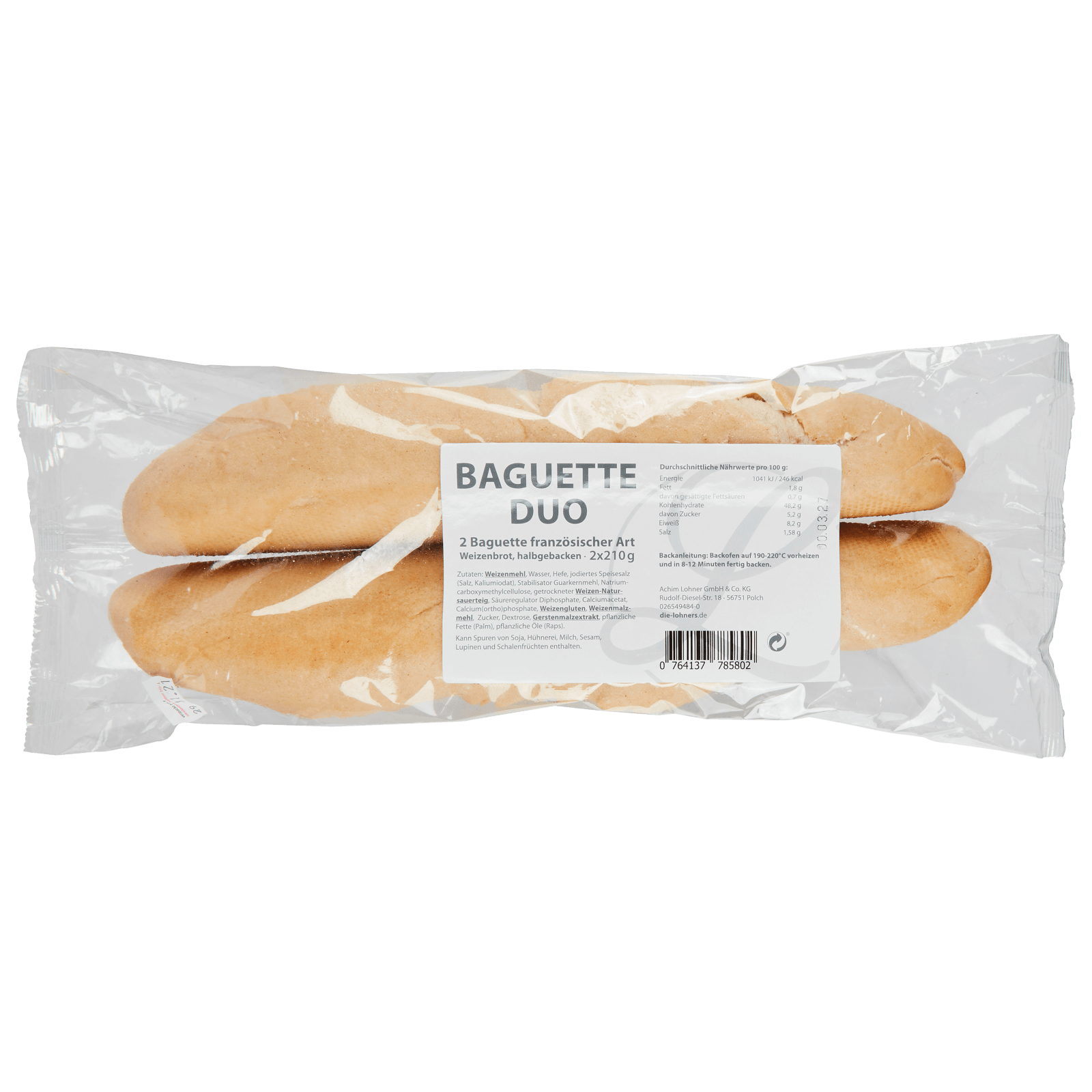 Bäckerei Die Lohners Baguette Duo französische Art 420g