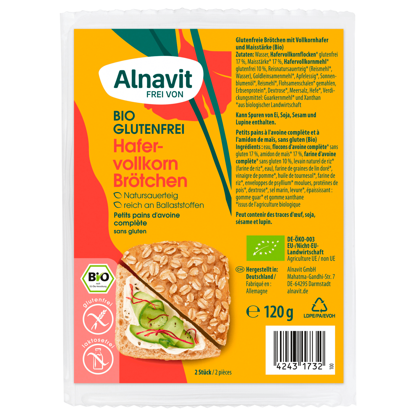 Alnatvit Bio Hafervollkorn Brötchen glutenfrei 120g