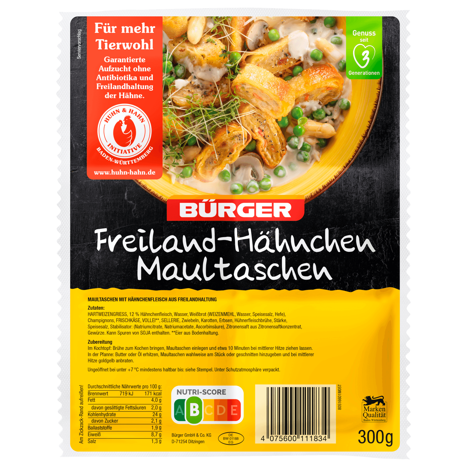 Bürger Freiland-Hähnchen Maultaschen 300g