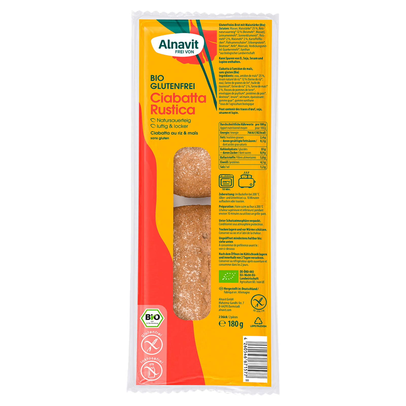 Alnavit Bio Ciabatta Rustica glutenfrei 180g