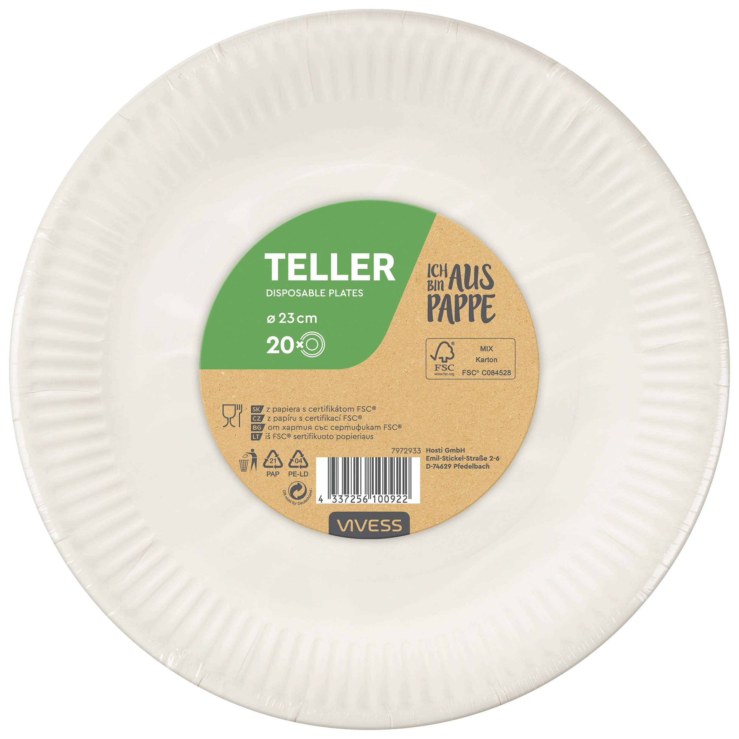 Vivess Pappteller rund eco friendly 23cm 20 Stück