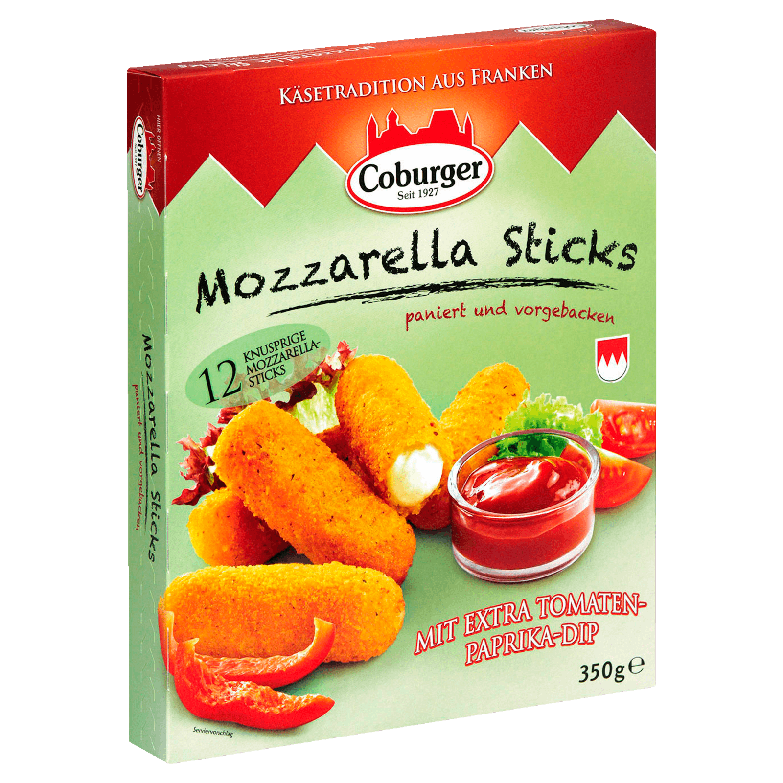 Coburger Mozzarella-Sticks mit Tomaten-Paprika-Dip 350g