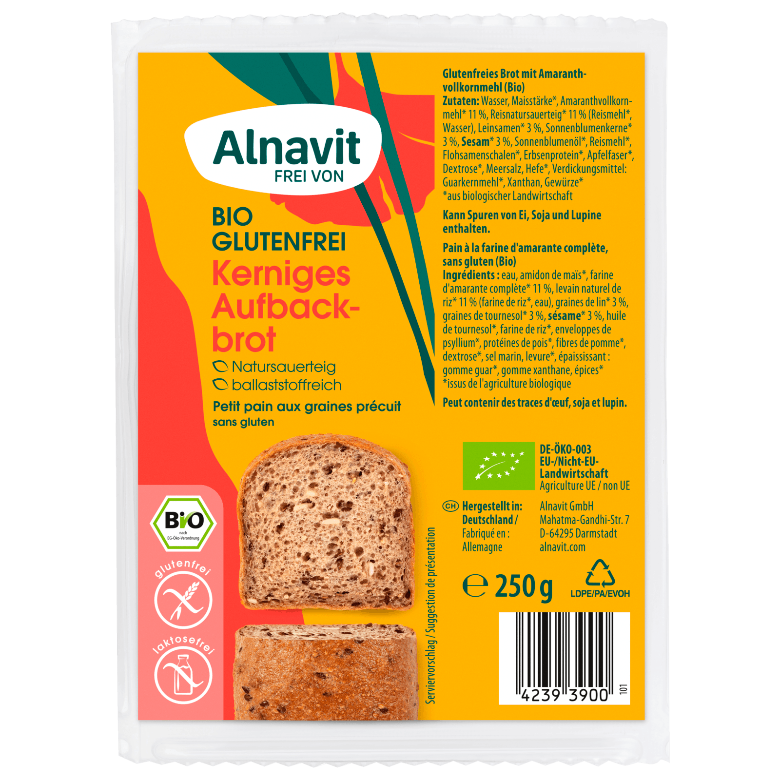 Alnavit Bio Kerniges Aufbackbrot 250g