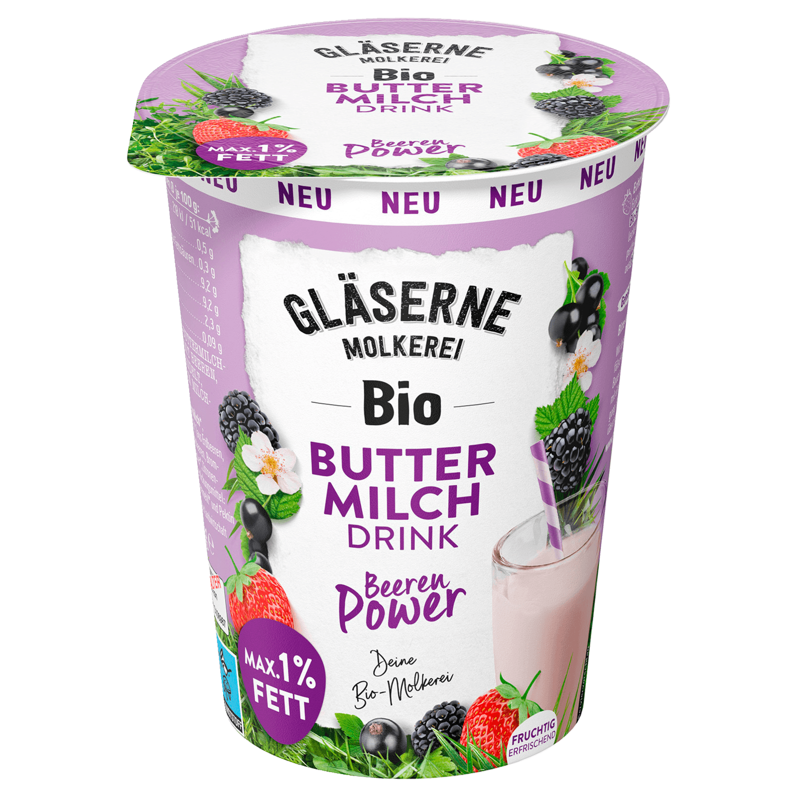 Gläserne Molkerei Bio Buttermilch Beeren Power 500g