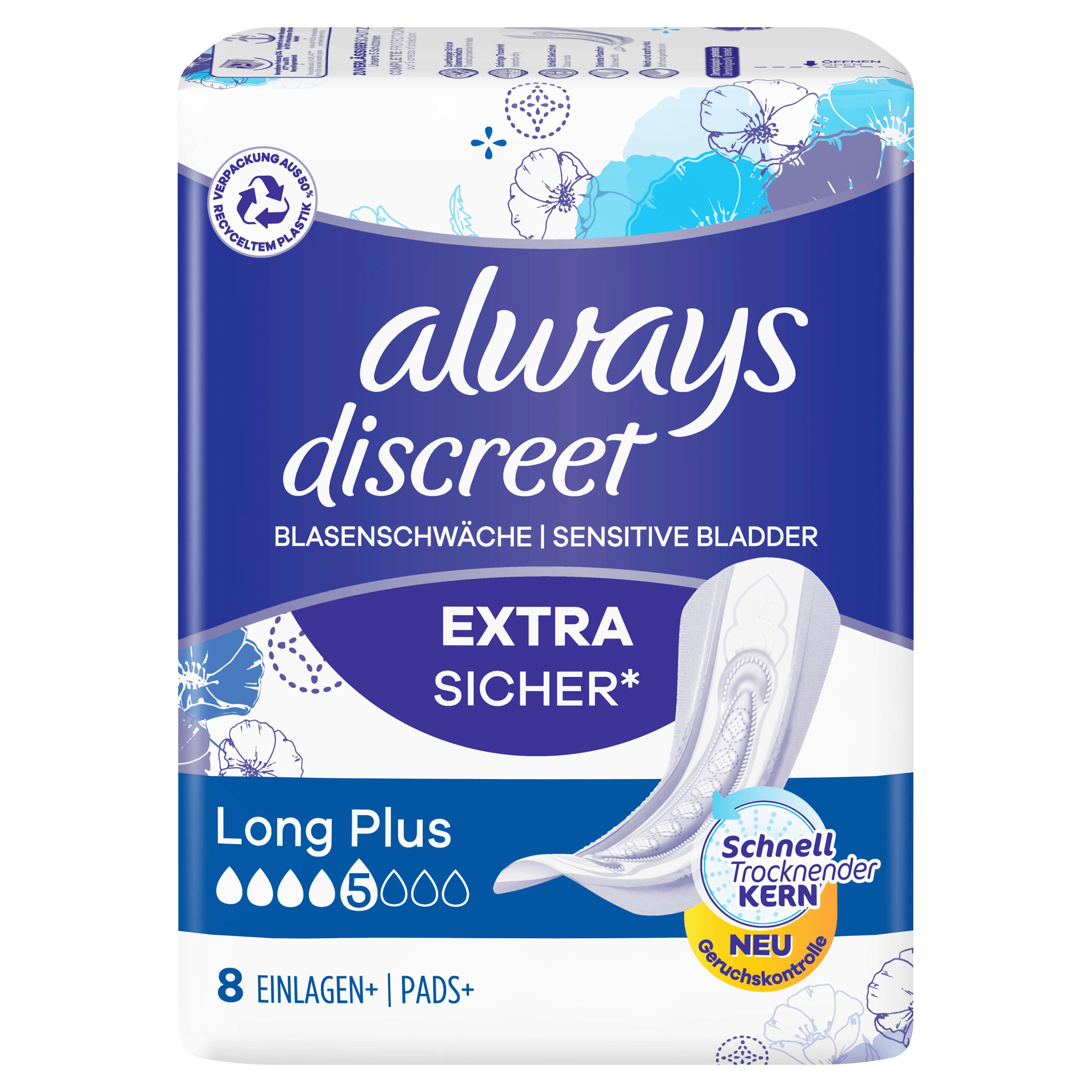 Always Discreet bei Blasenschwäche long plus 8 Stück