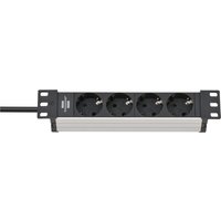 Brennenstuhl Alu Line Steckdosenleiste 10 Zoll H05VV-F3G1,5 für Racks 4-fach 2m