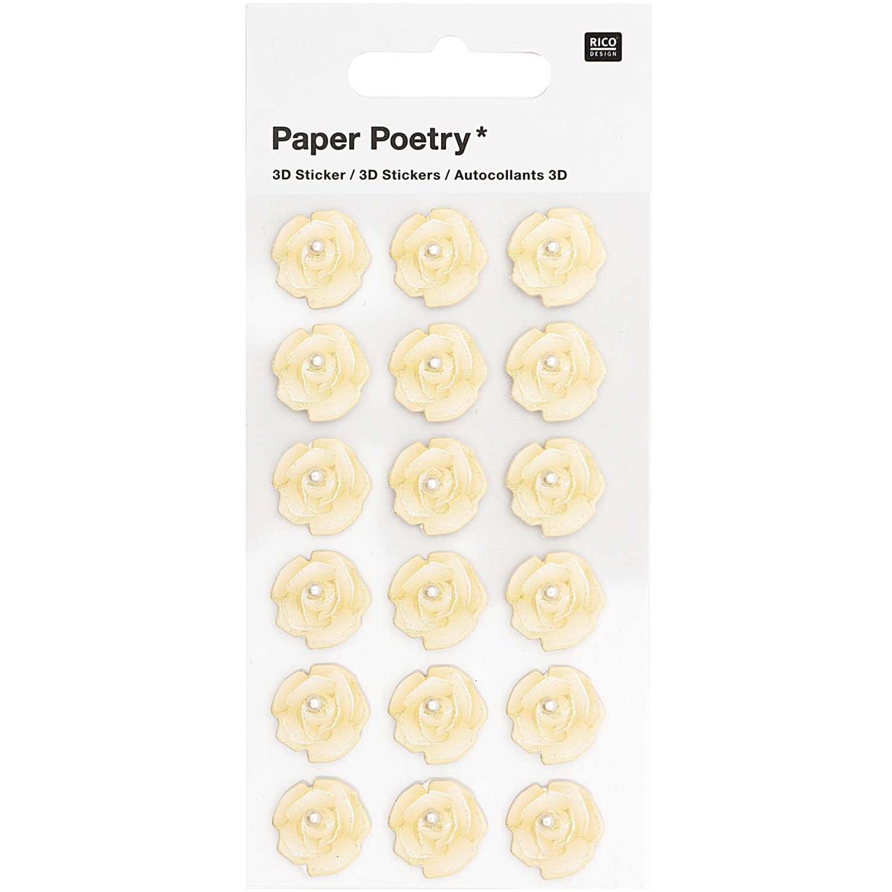 Paper Poetry 3D-Sticker Rosen mit Perle weiß 18 Stück