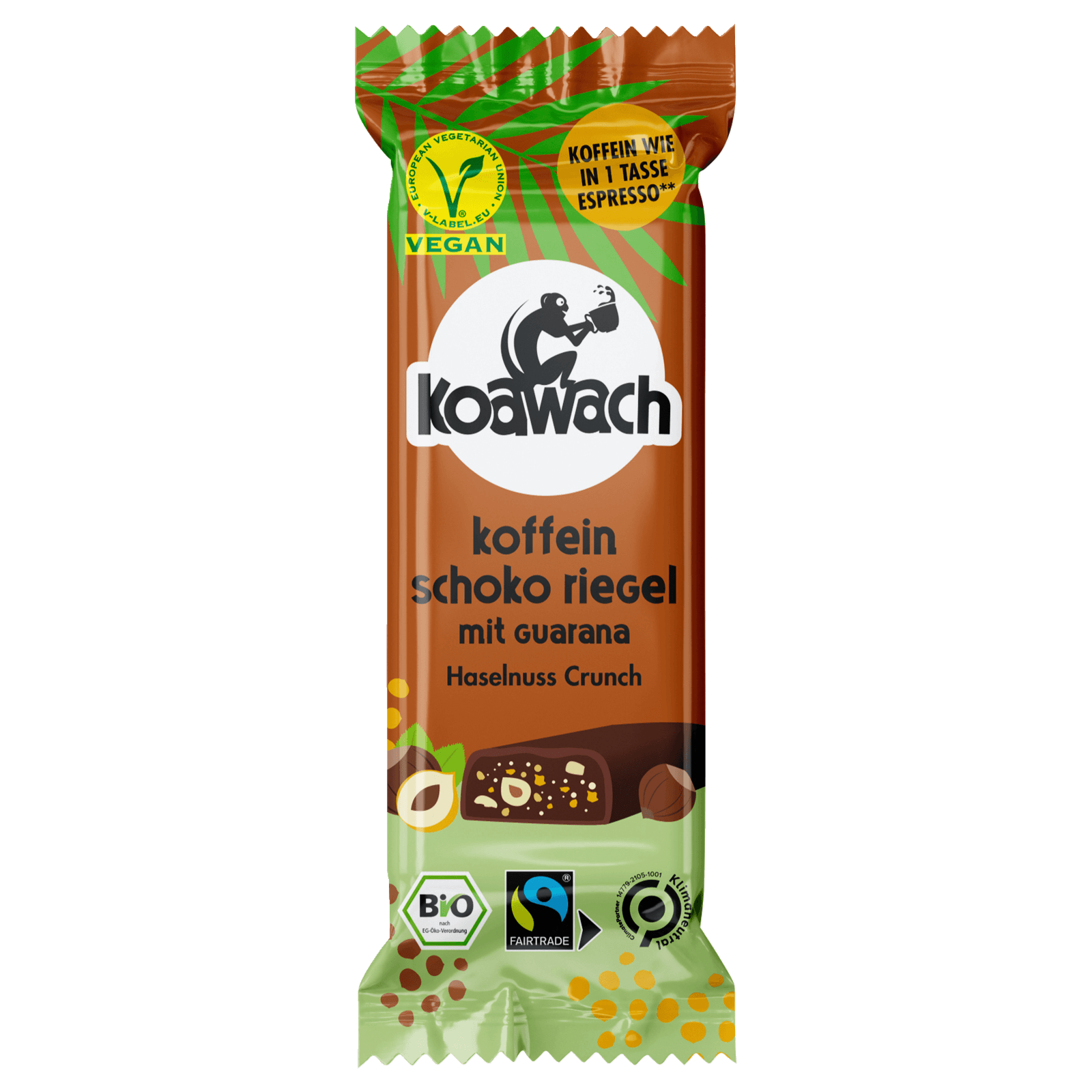Koawach Bio Koffein-Schoko-Riegel Haselnuss Crunch vegan 40g