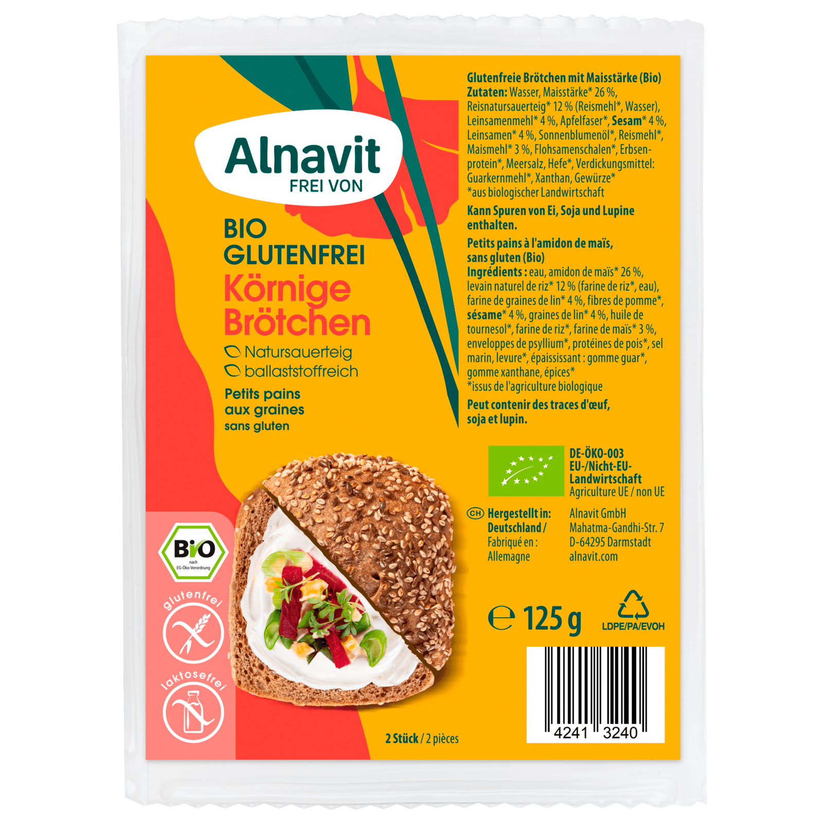 Alnavit Bio Körnige Brötchen glutenfrei 125g