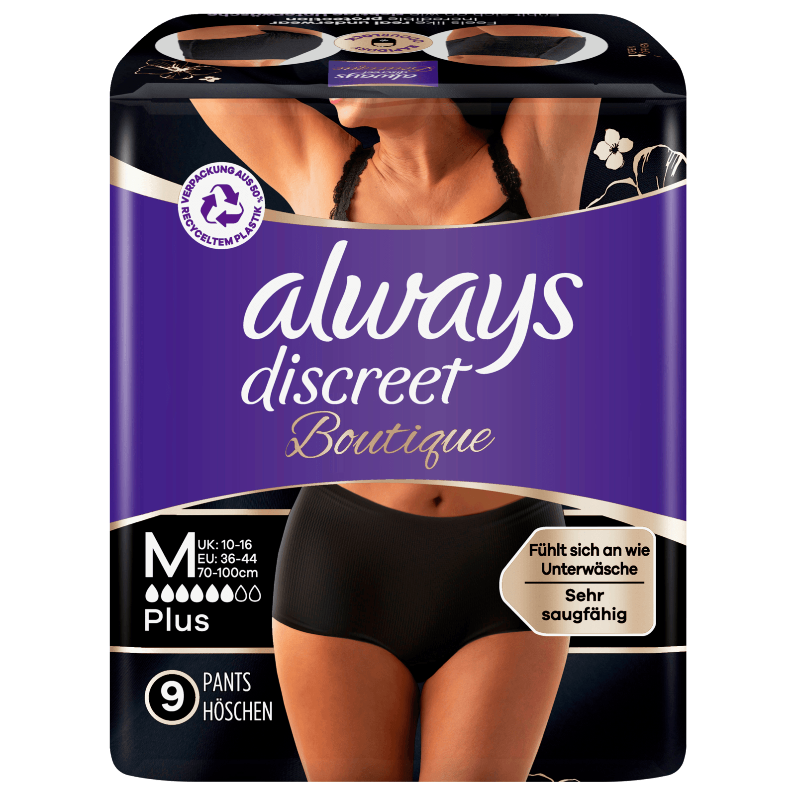 Always Discreet Boutique Inkontinenz Pants Black M 9 Stück