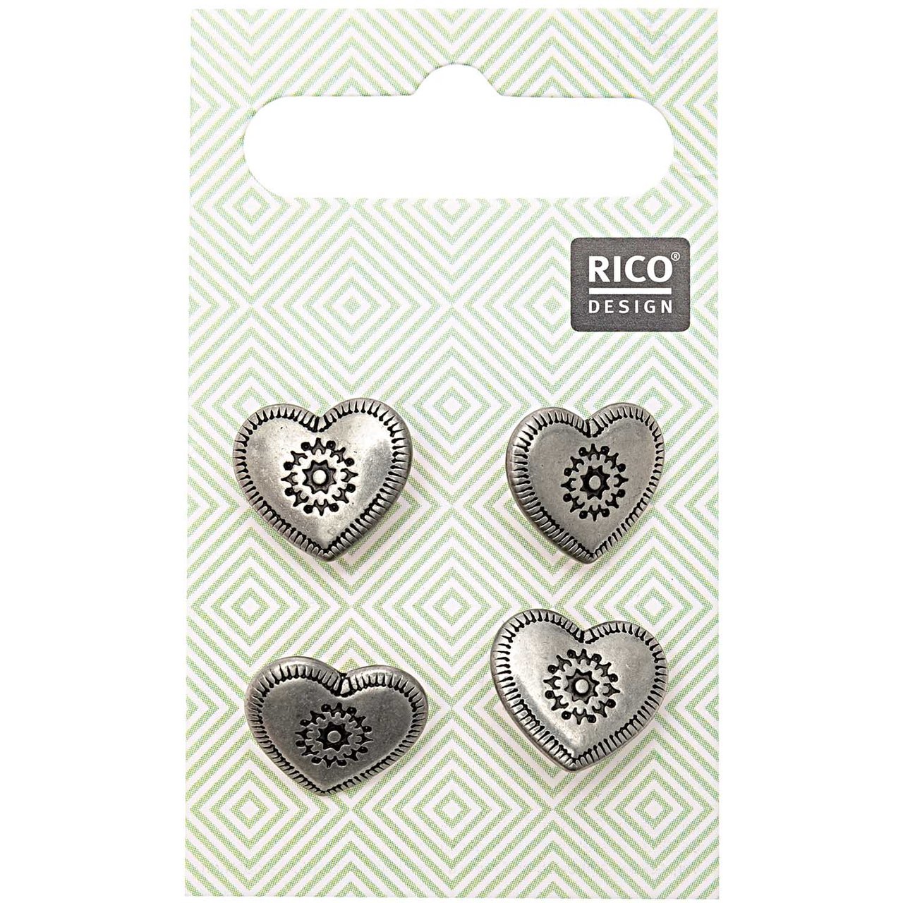 Rico Design Trachtenknöpfe Herz metall 1,5cm 4 Stück