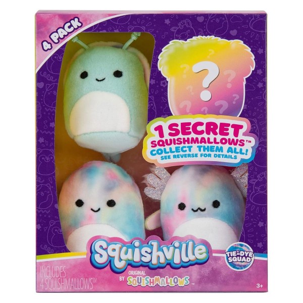 Jazwares SQM0328 - Squishmallows Squishville - 4er-Pack – Tie-Dye Minis 5 cm – Weiche Plüschfiguren